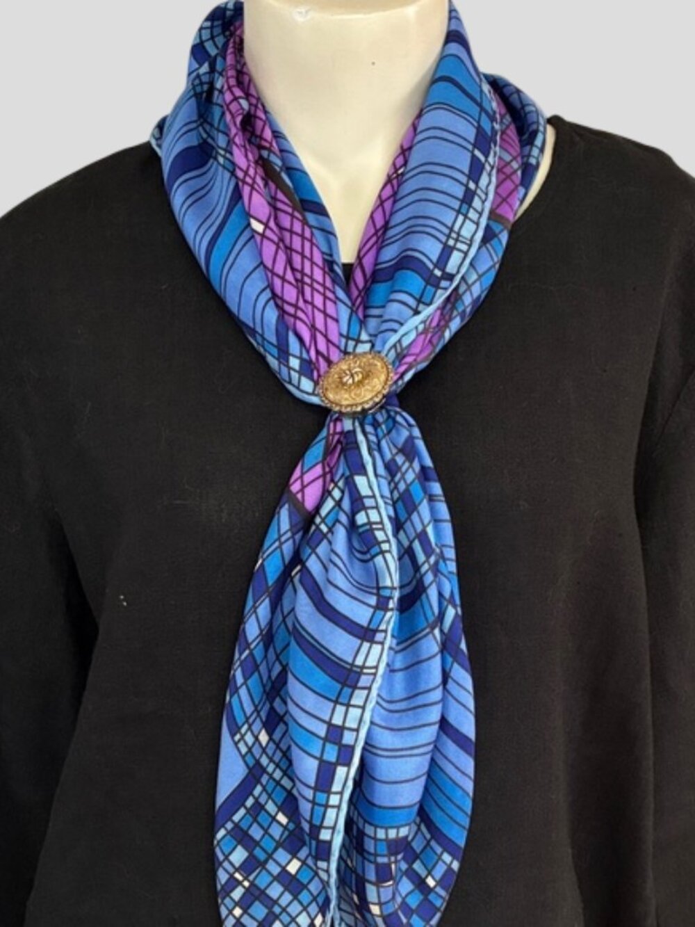 Vintage Elsa Schiaparelli Square Silk Blue & Purple Scarf